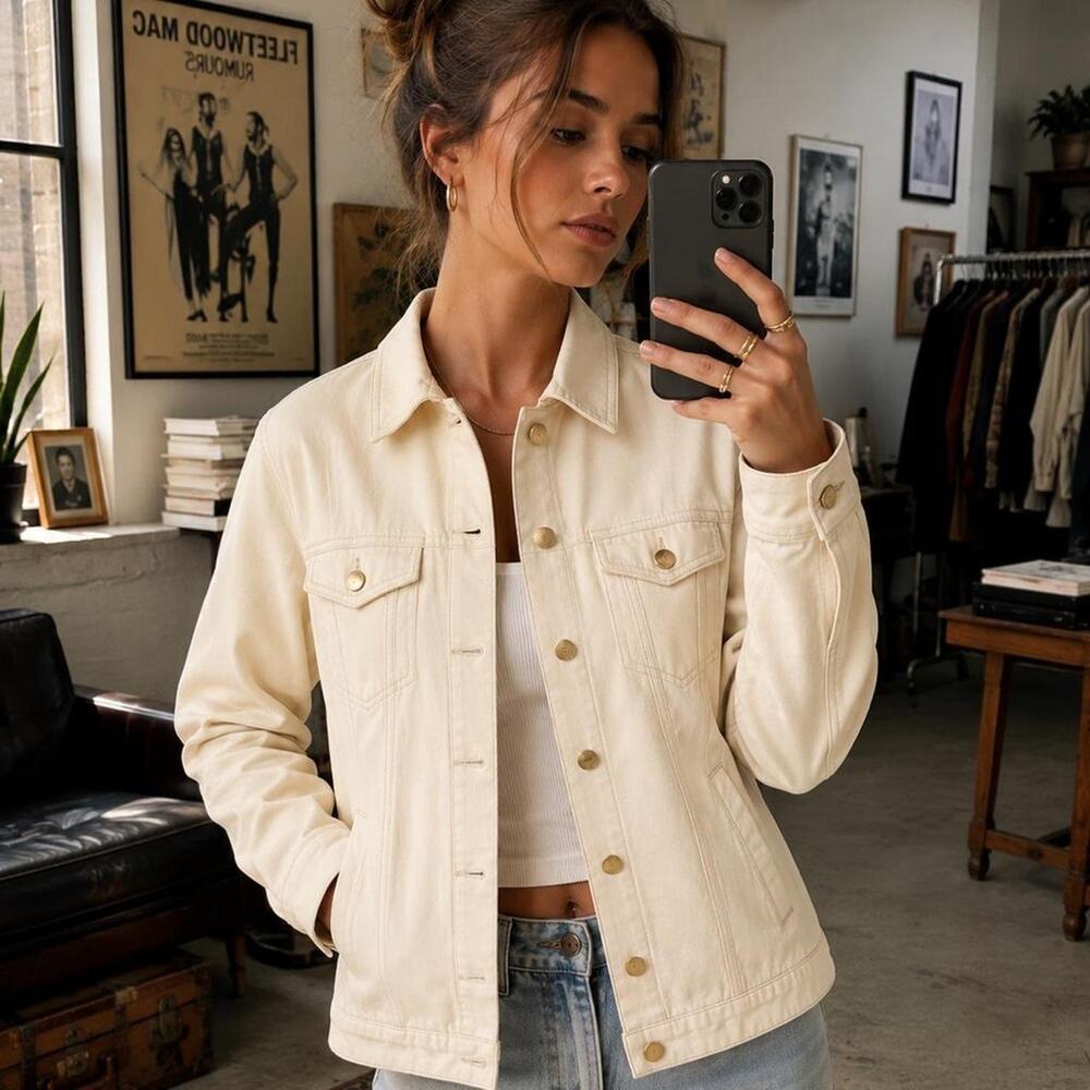 Liverpool Los Angeles Cream Denim Trucker Jacket M